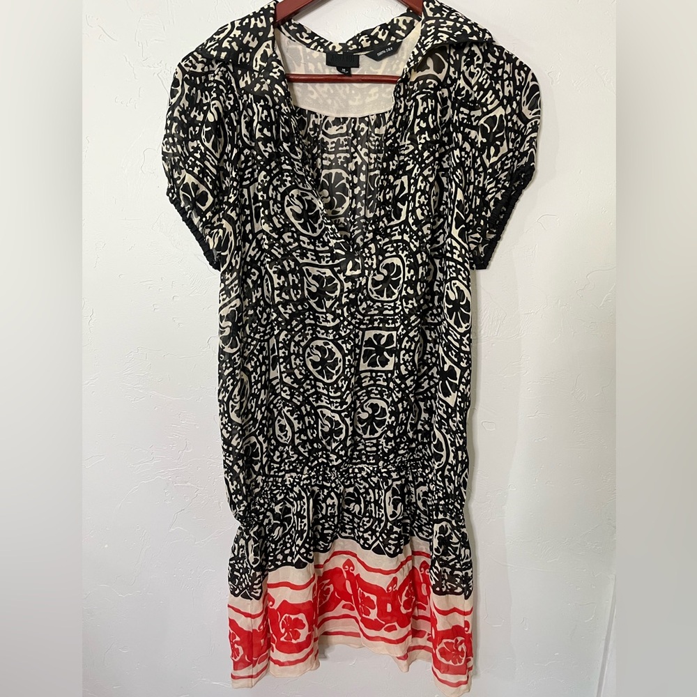 Anna Sui‎ 100 Silk Sheer Black and Red Graphic Blouse
